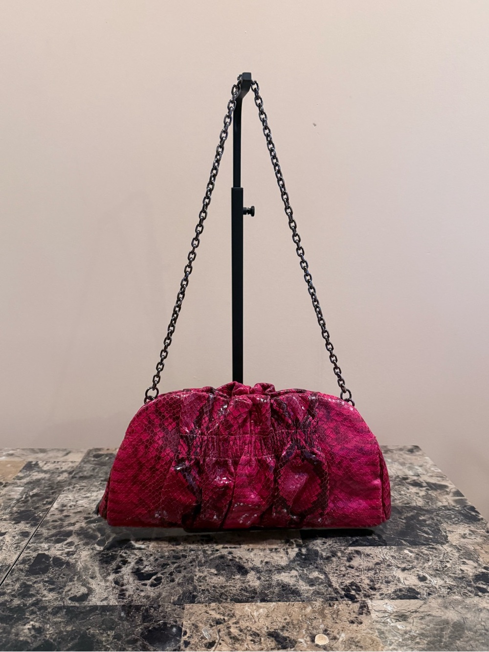 Henri Bendel Red Snakeskin Print Shoulder Bag/Clutch - Gunmetal Hardware - Picture 2 of 15
